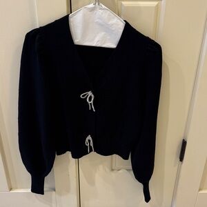 Express Black Cardigan Sweater with Bow Accents